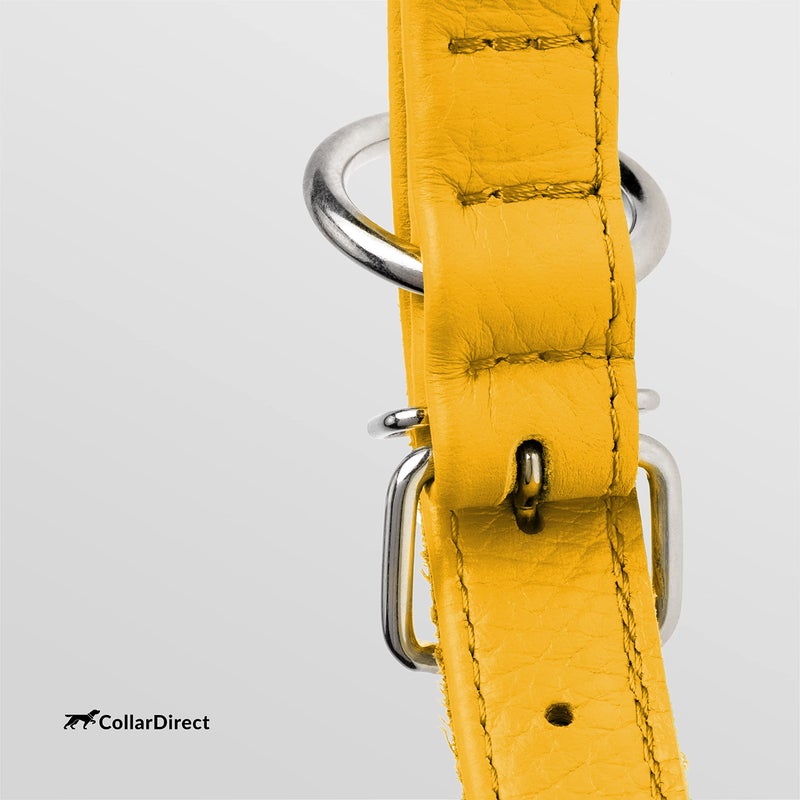 CollarDirect Rolled Leather Dog Collar, Soft Padded Round Puppy Collar, Handmade Genuine Leather Collar Dog Small Large Cat Collars 13 Colors (6-7 Inch, Yellow Textured) - Image 3
